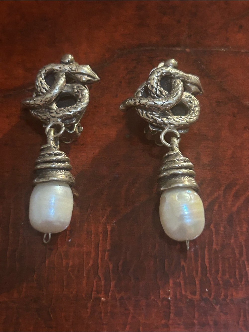 Rebecca Collins Sterling Silver Snake And Pearl Clip on Earrings